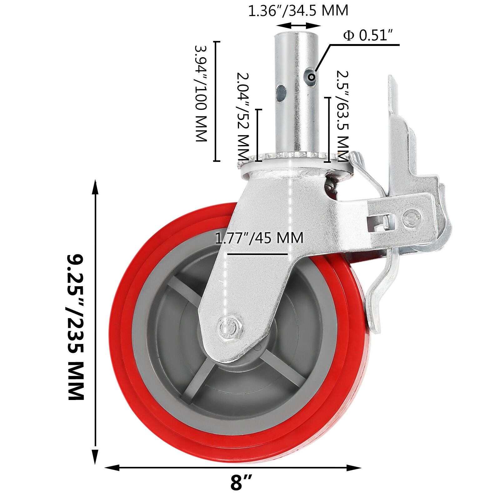 VEVOR 8″ Scaffolding Non Marking Polyurethane Swivel Caster Wheels