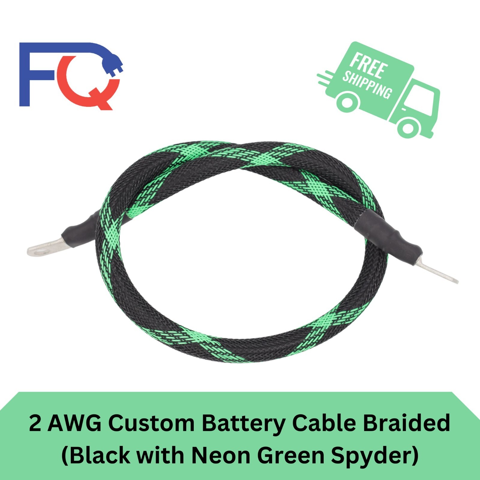 2 AWG Gauge Custom Battery Cable Copper Braided (Black with Neon Green Spyder)