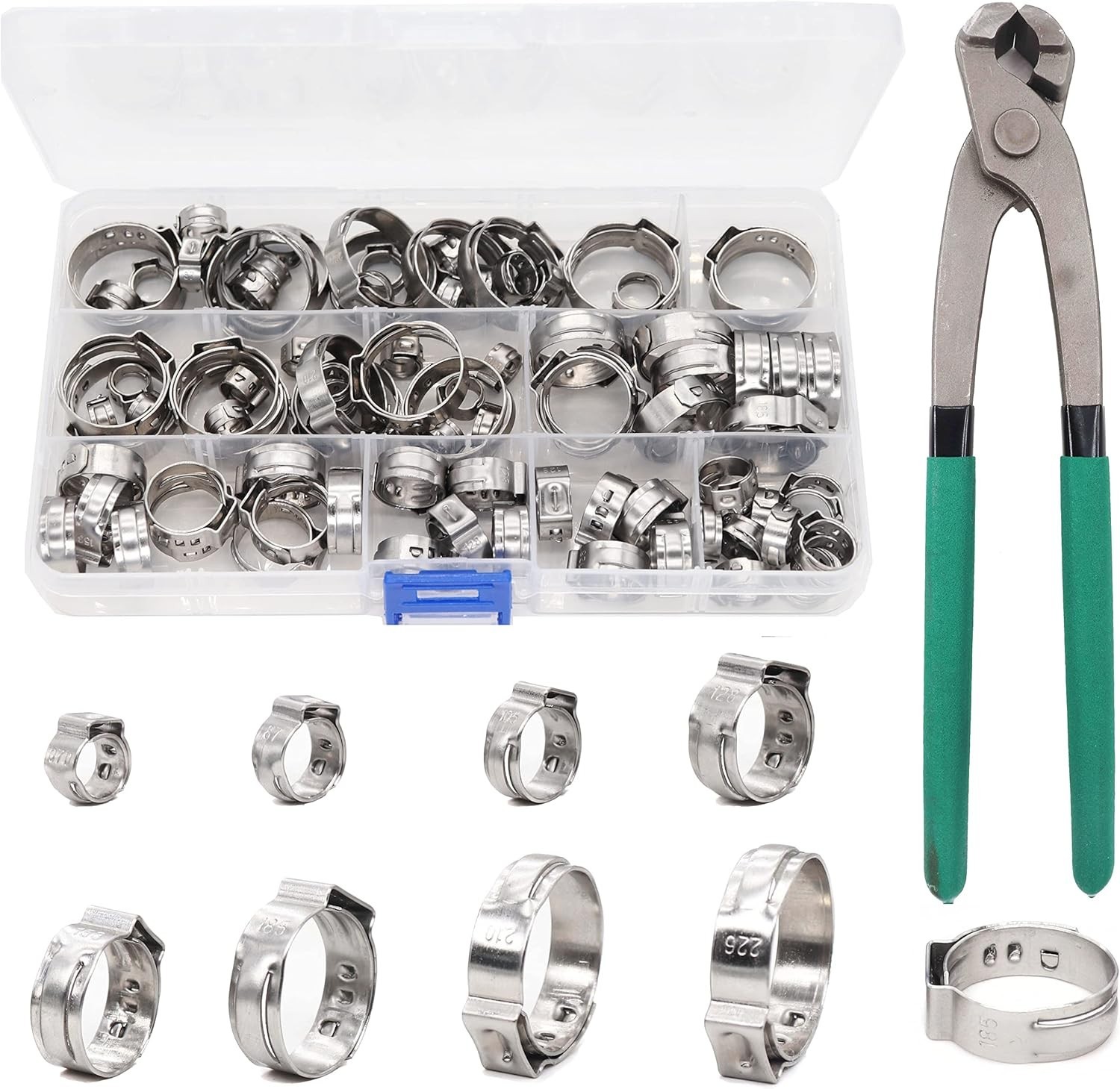 Single Ear Hose Clamps, Oetiker Clamps, 92Pcs(6.0mm-22.6mm) Crimp Pipe Clamps