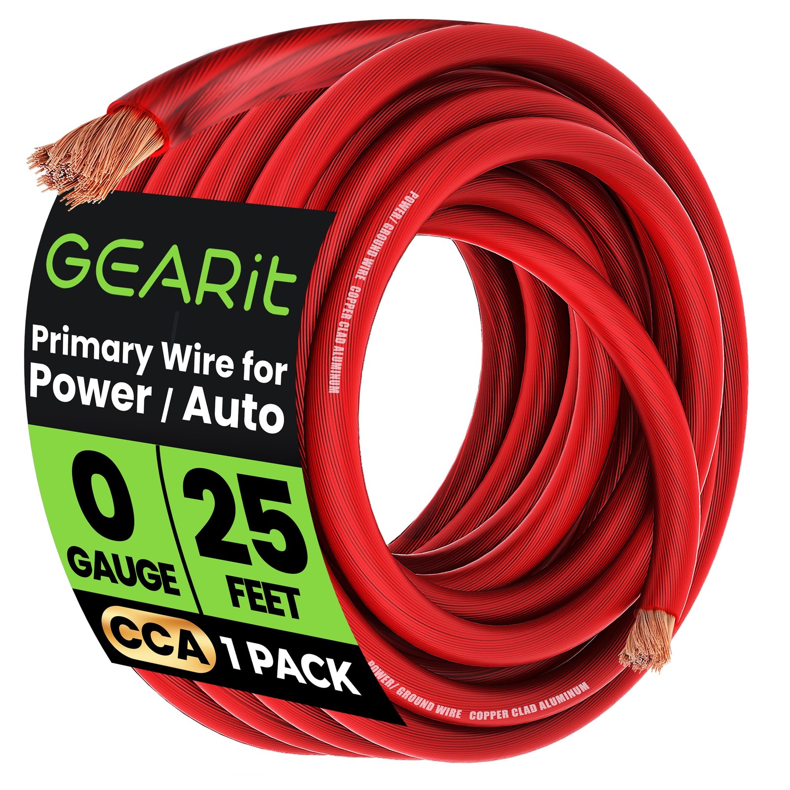 GEARit 0 Gauge Wire 25 ft Red, 1/0 AWG Battery Cable CCA, CopperClad Aluminum…