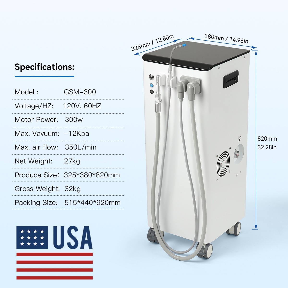 Dental Suction System Mobile Vacuum Pump / Dual Gauge Oil-Free Air Compressor