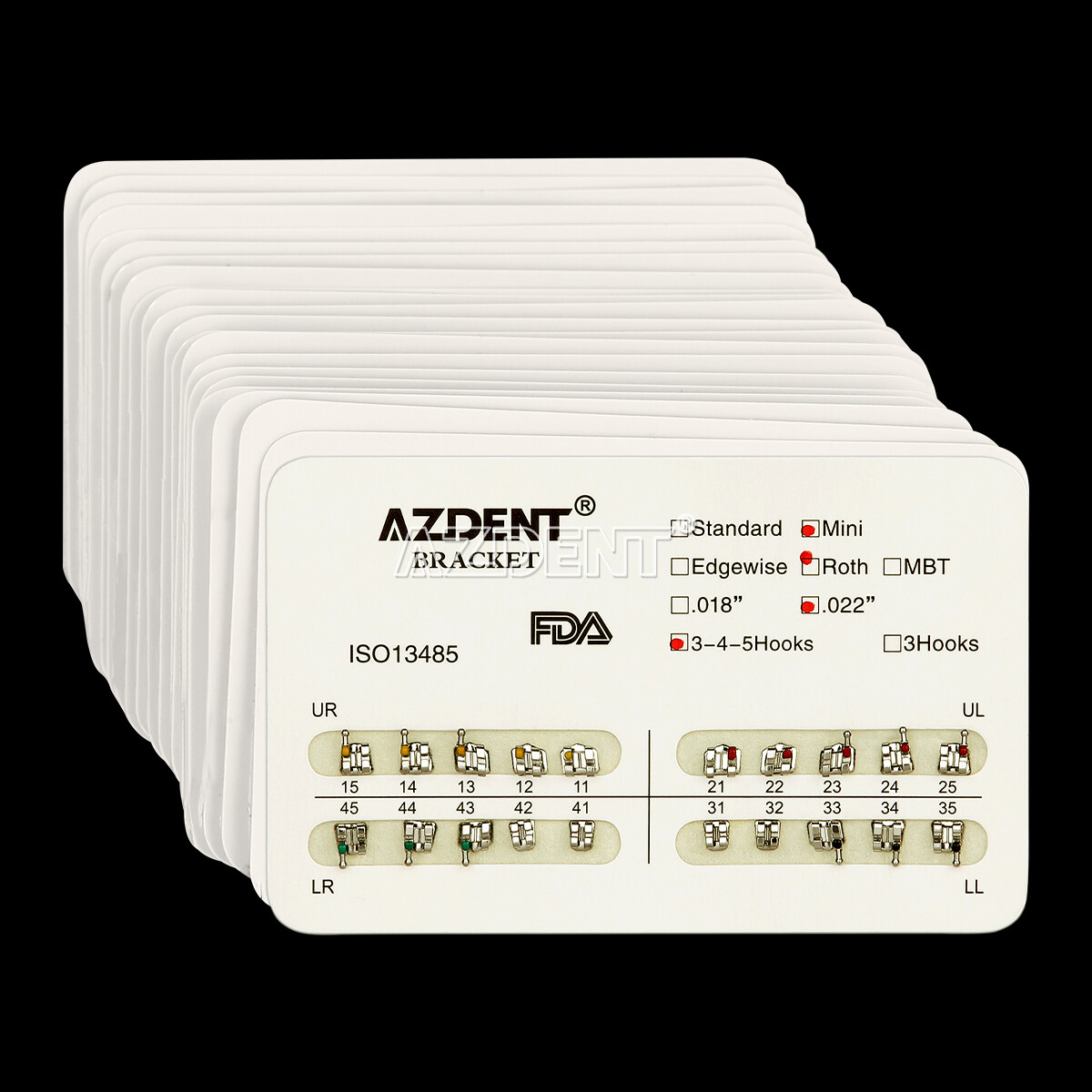 AZDENT Orthodontic Brackets Mini/Standard Roth/MBT Slot 0.022/0.018 Hook3/3-4-5