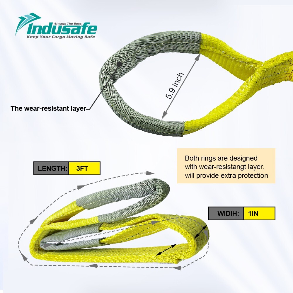 Indusafe 1″x9′ Lifting Web Sling Flat Eye Rigging Moving Straps Max WLL 6200#