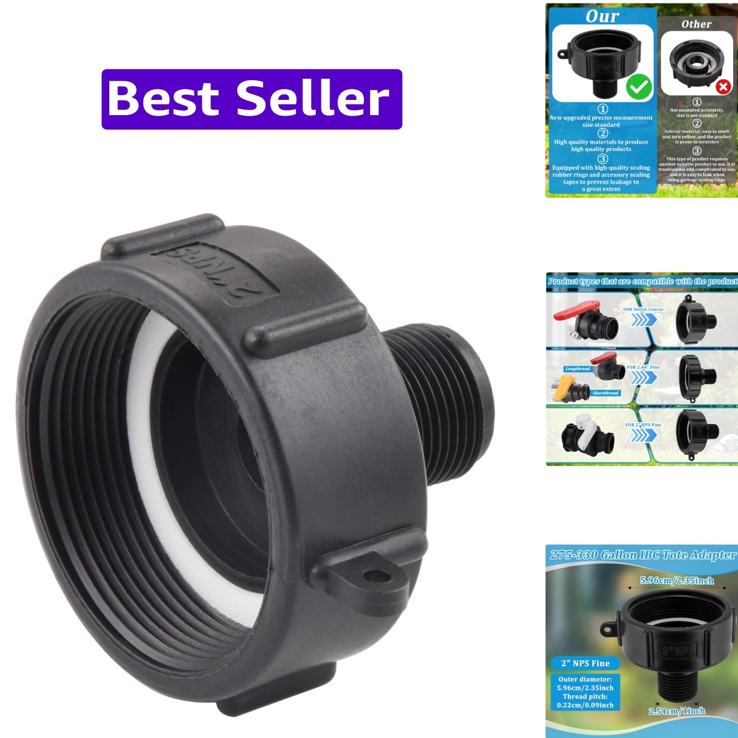 250 Gallon IBC Water tote Hose Adapter, IBC Drain Adapter,Water Hose Male Ada…