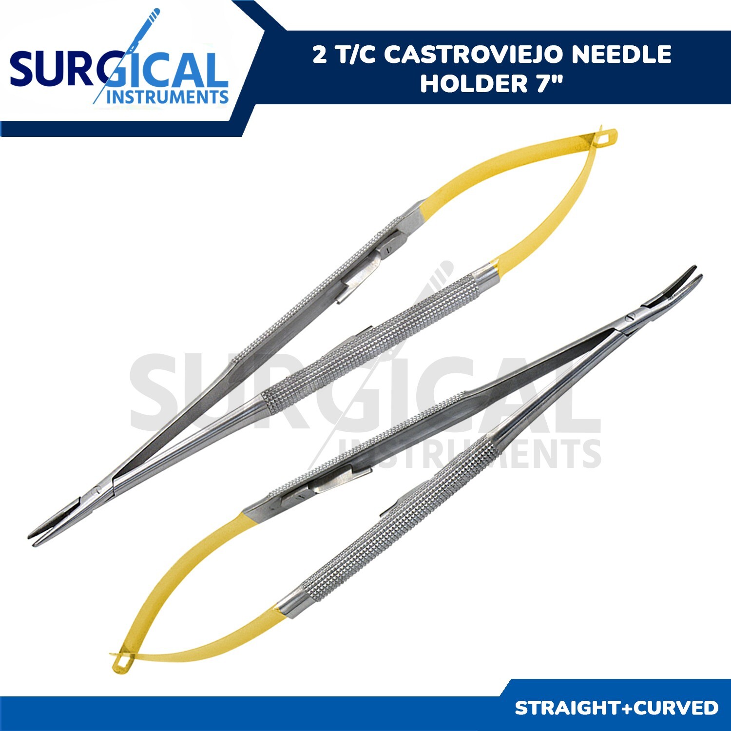 2 T/C Castroviejo Needle Holder 7″ (1 Curved & 1 Straight) Surgical German Grade