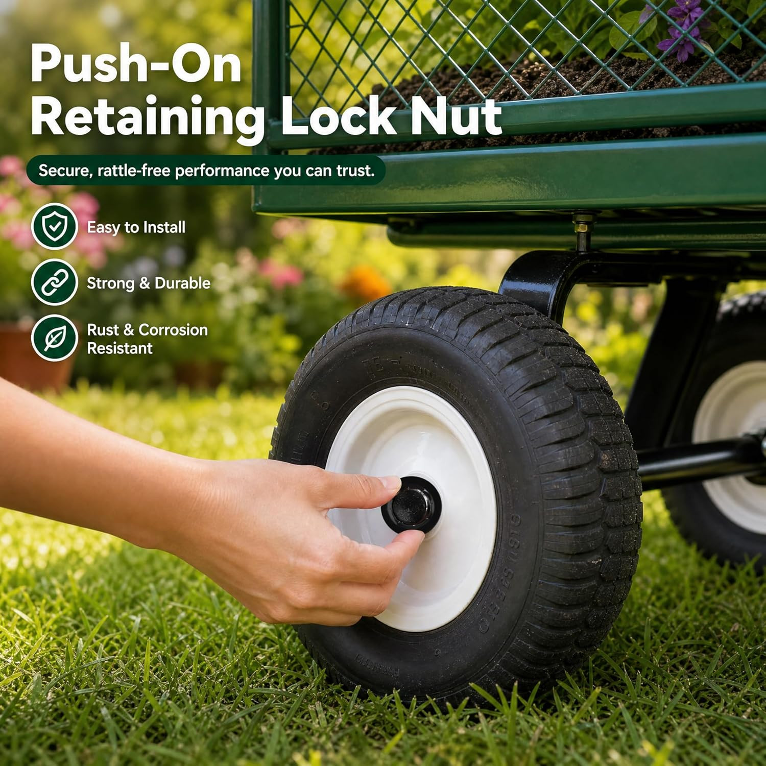 12 Pack Push-On Push Nuts for 5/8″ Dolly Axle Rods, Spring Steel Wheel Lock Wash