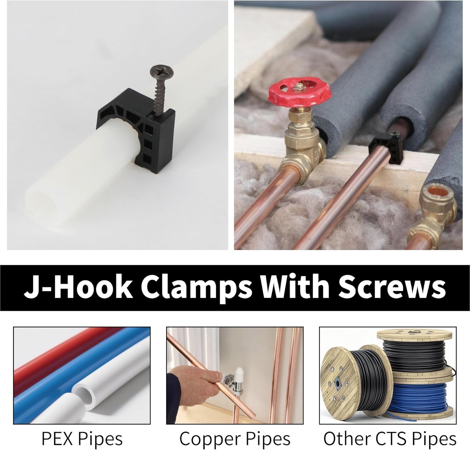 Half Clamp J-Hook Pipe Support Set 50 Pack 1/2 Inch Black