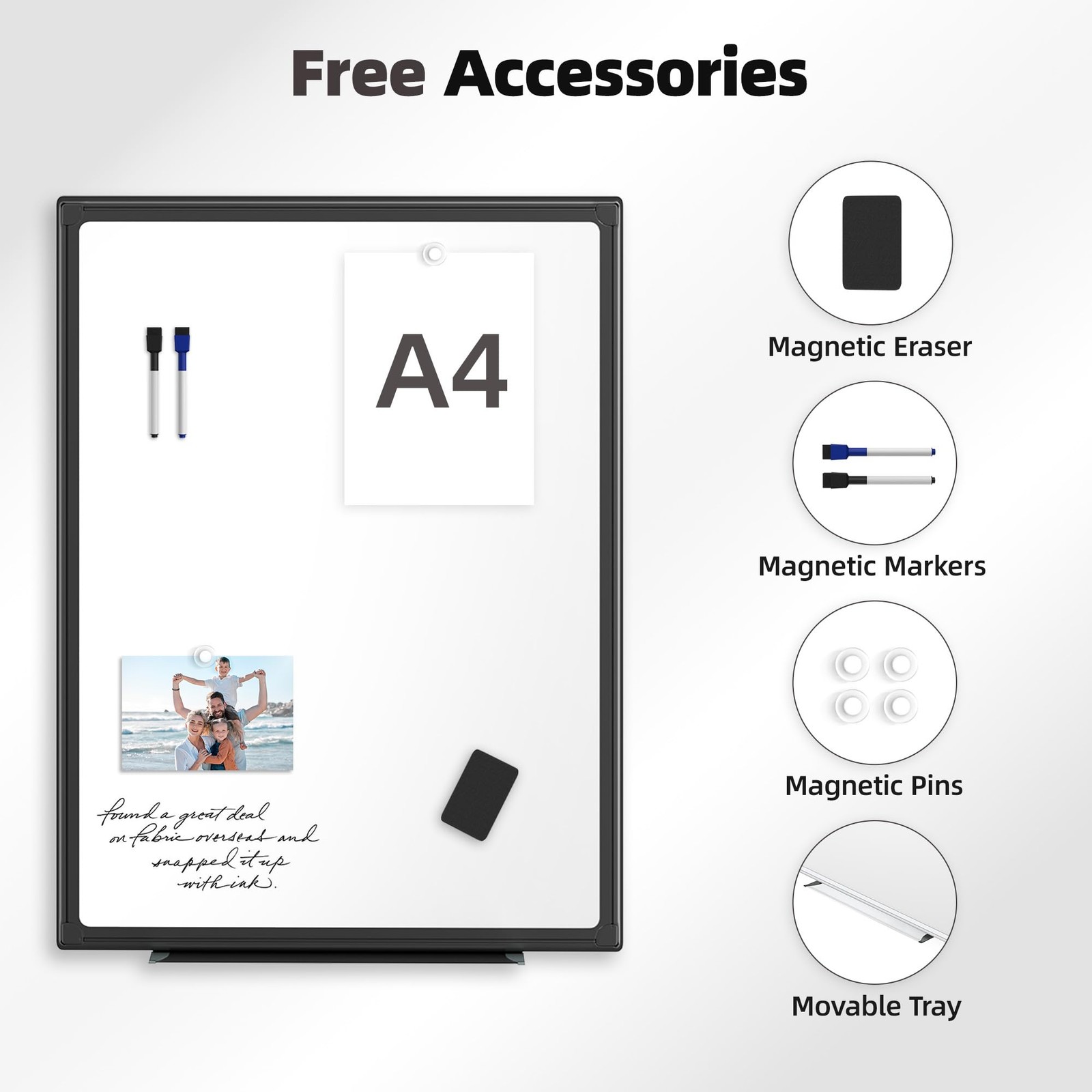 VUSIGN 36×24 Magnetic Dry Erase Whiteboard, Wall Mount, Black Frame