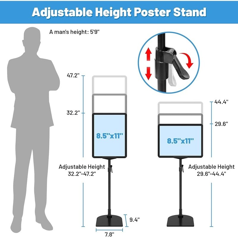 Adjustable Height Double-Sided Sign Stand W/ Extended Base Floor & Table New