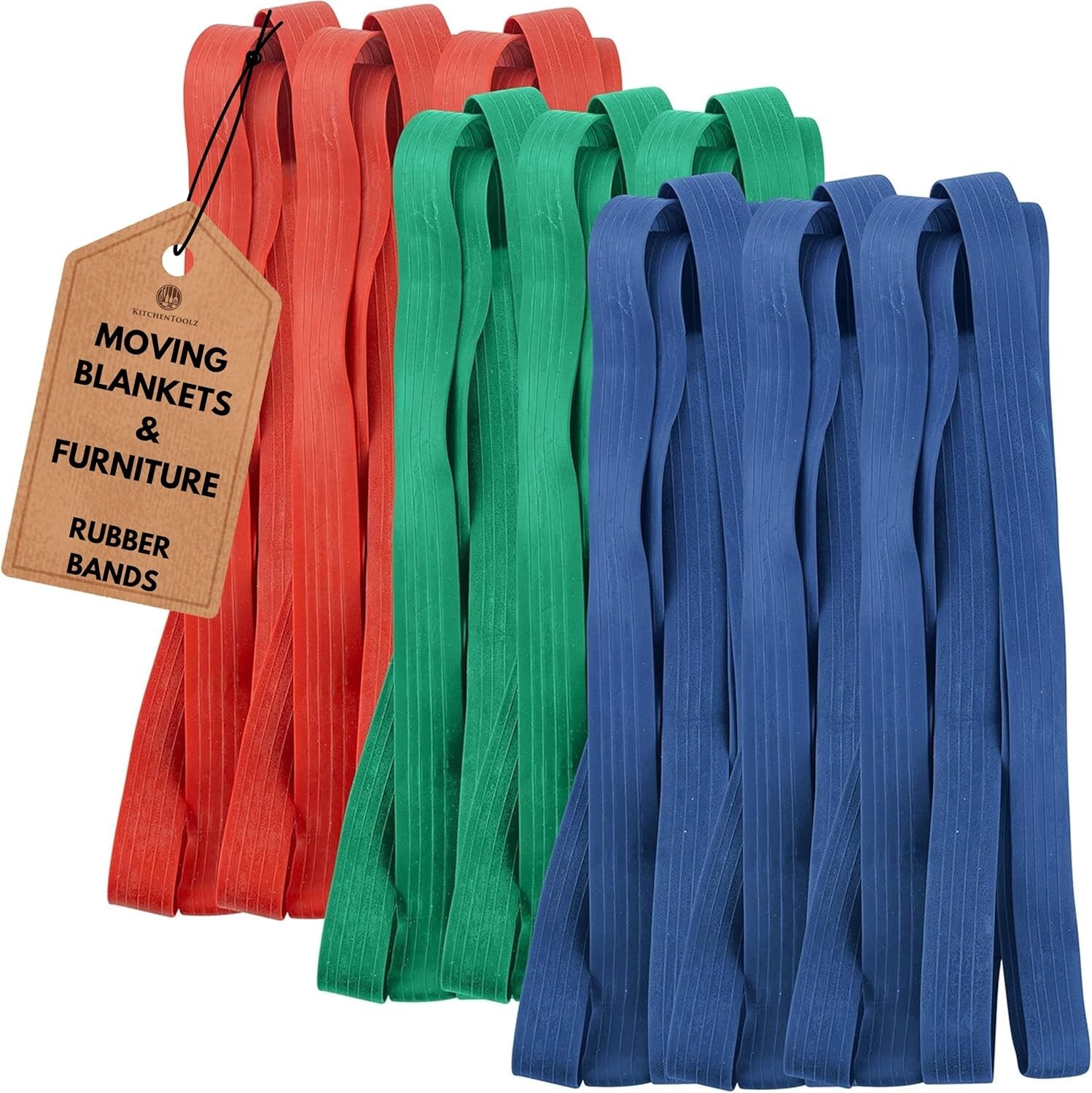 Extra Large Moving Rubber Bands- 12-Pack Variety size – 42″, 30″ and 26″