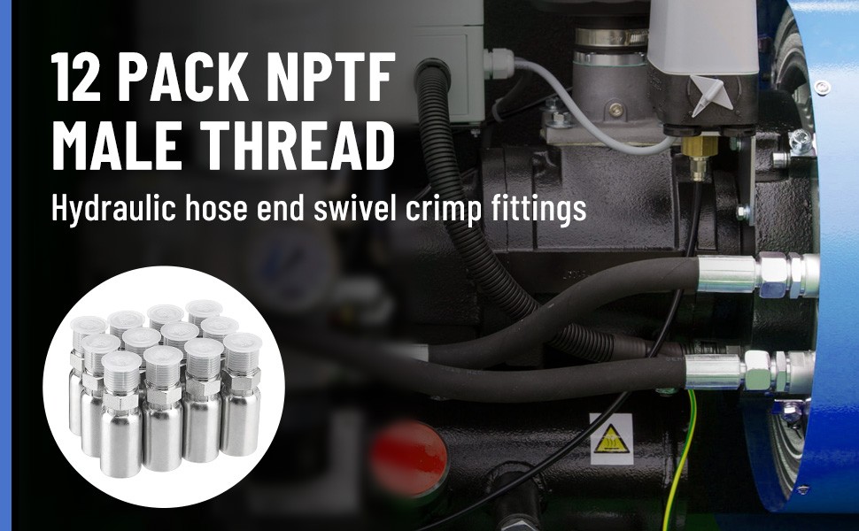 12 Pack Hydraulic Hose Fittings, 3/8″ I.D. Hose X 3/8″ NPTF Male with Protection