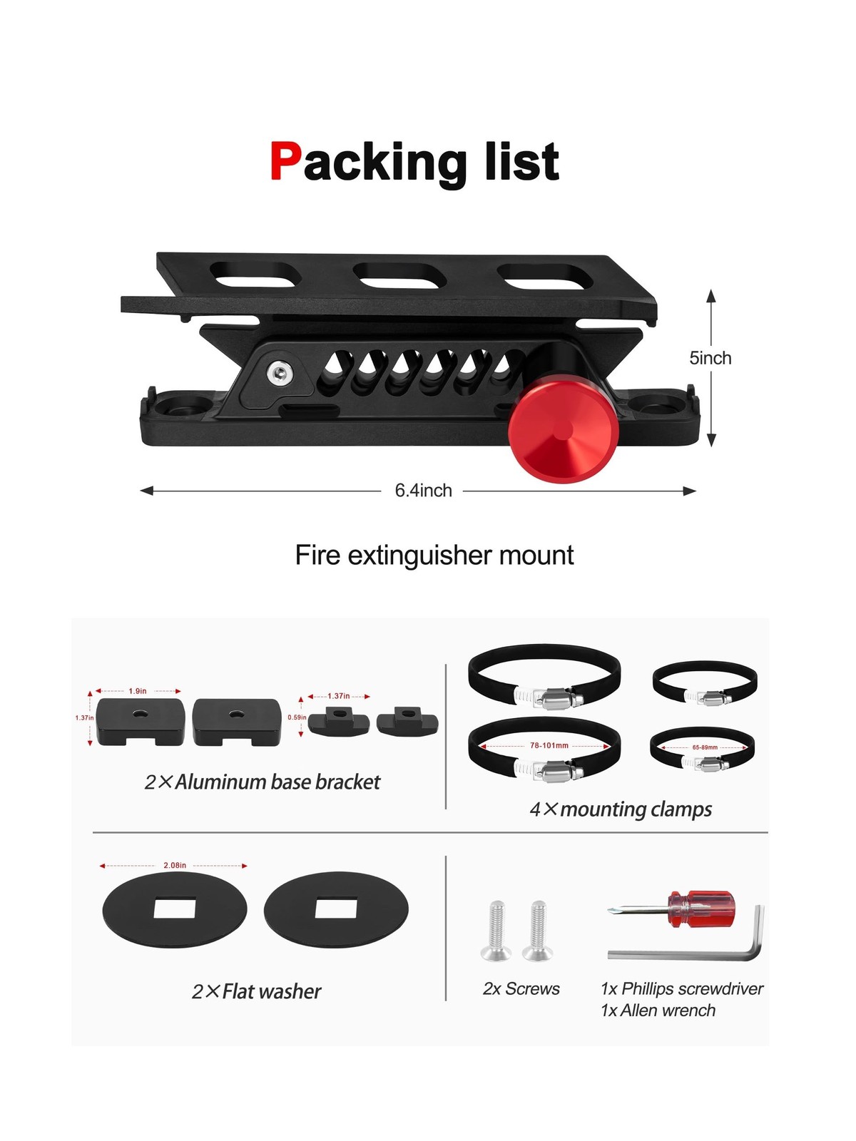 ZIDIYORUO MOLLE Panel Fire Extinguisher Mount Kit Fits 1″-2″ Ri… FAST USA SHIP