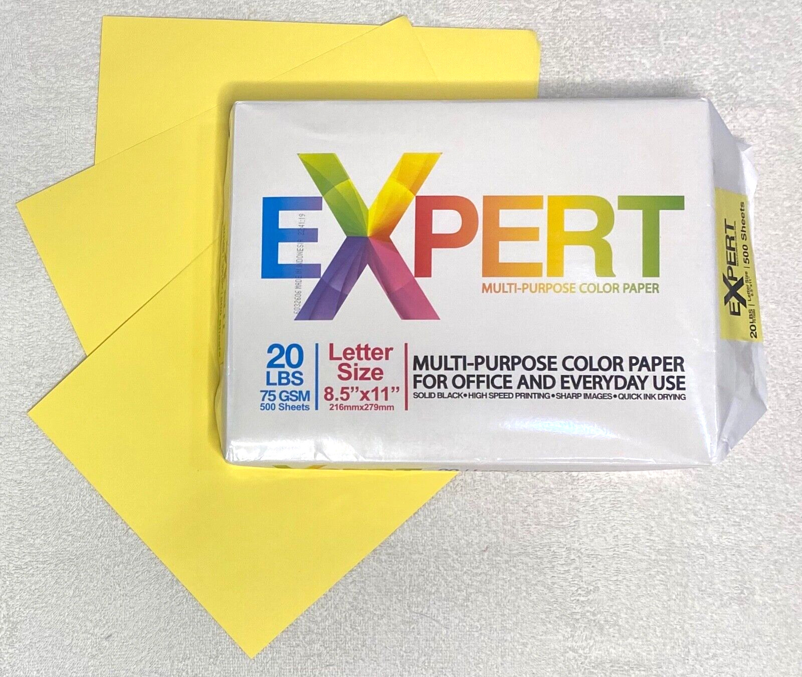 BRIGHT Canary Yellow Copy Paper Expert Multi-Purpose 20lb 500 Sheets SmoothStyle