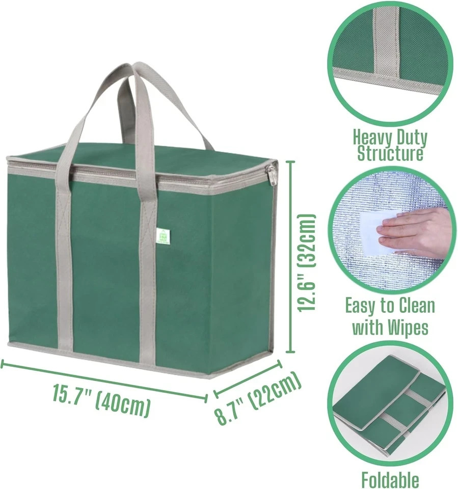 VENO 2 Pack Cooler Bag and Insulated Grocery Bags for 2 Pack, Green – 2