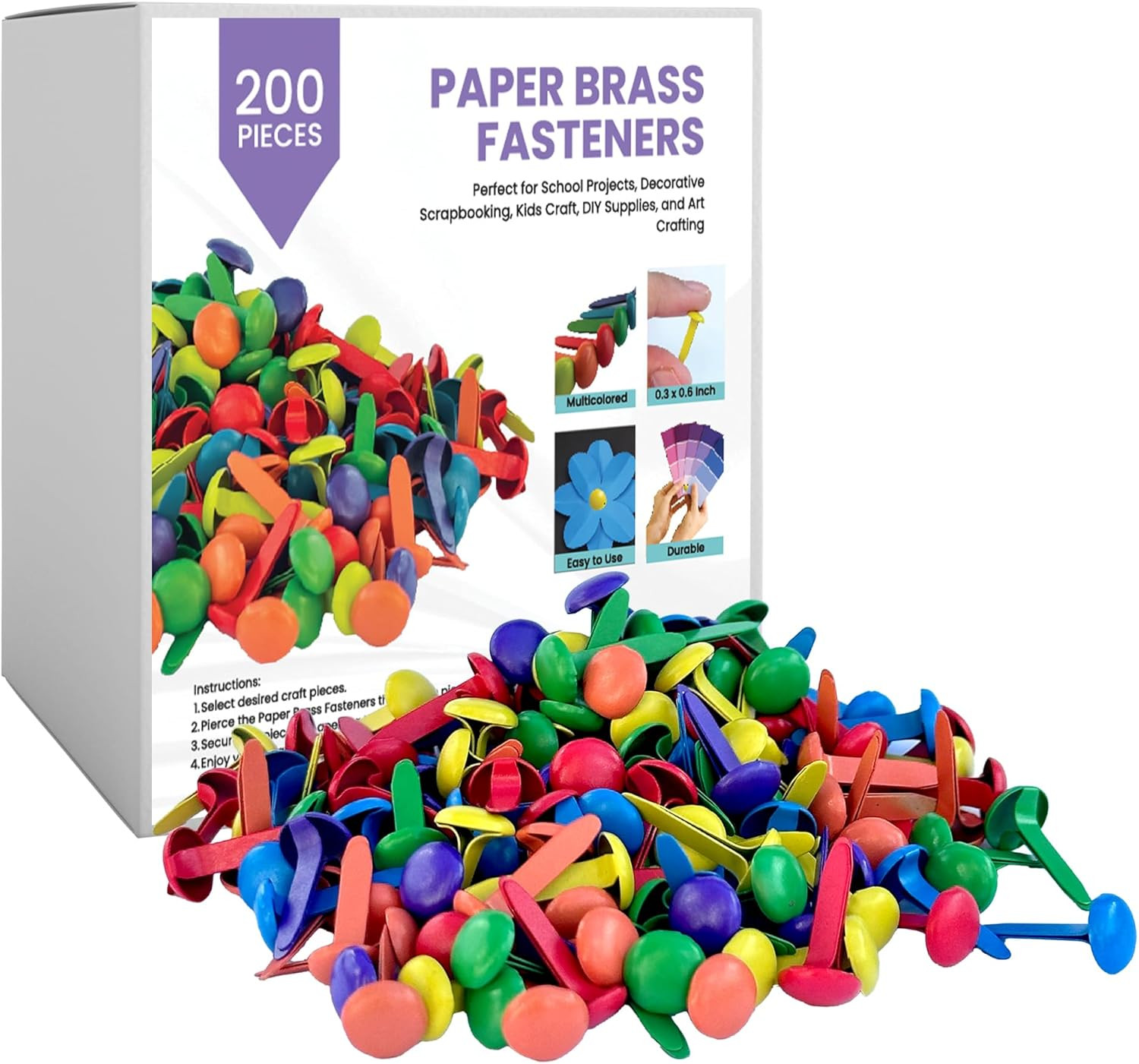 – 200 Pcs of 8Mm X 16Mm Assorted Multi Colors round Head Fasteners, Brads for Ar