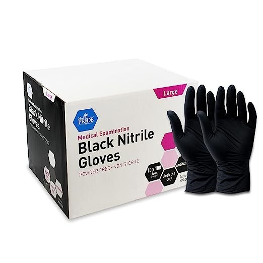 MedPride Medical Examination Nitrile Gloves,N/S Powder Free, Large,Black-1000/Bx