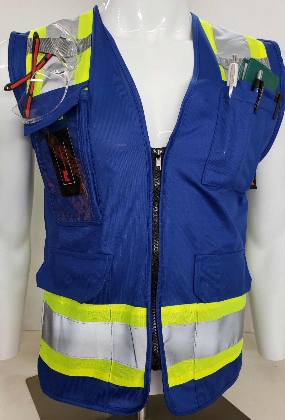FX Two Tone Blue Safety Vest with 4 Front Pocket XSmall to 3XL