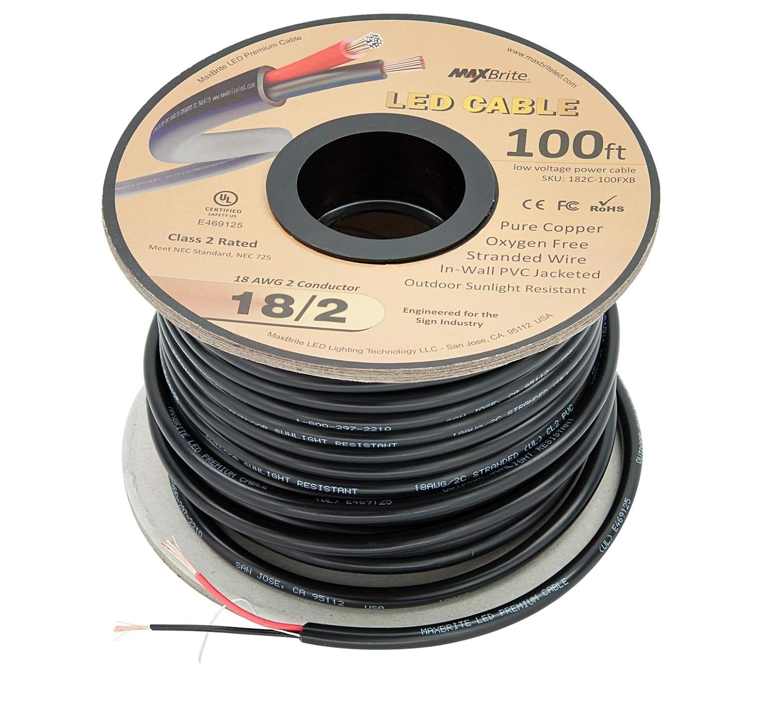 100ft 18 2 Outdoor Black Sunlight Resistant