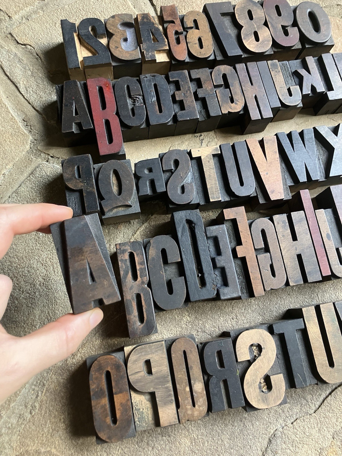 62 Vintage Letter Number Letterpress Wooden Print Blocks Two Full Alphabets