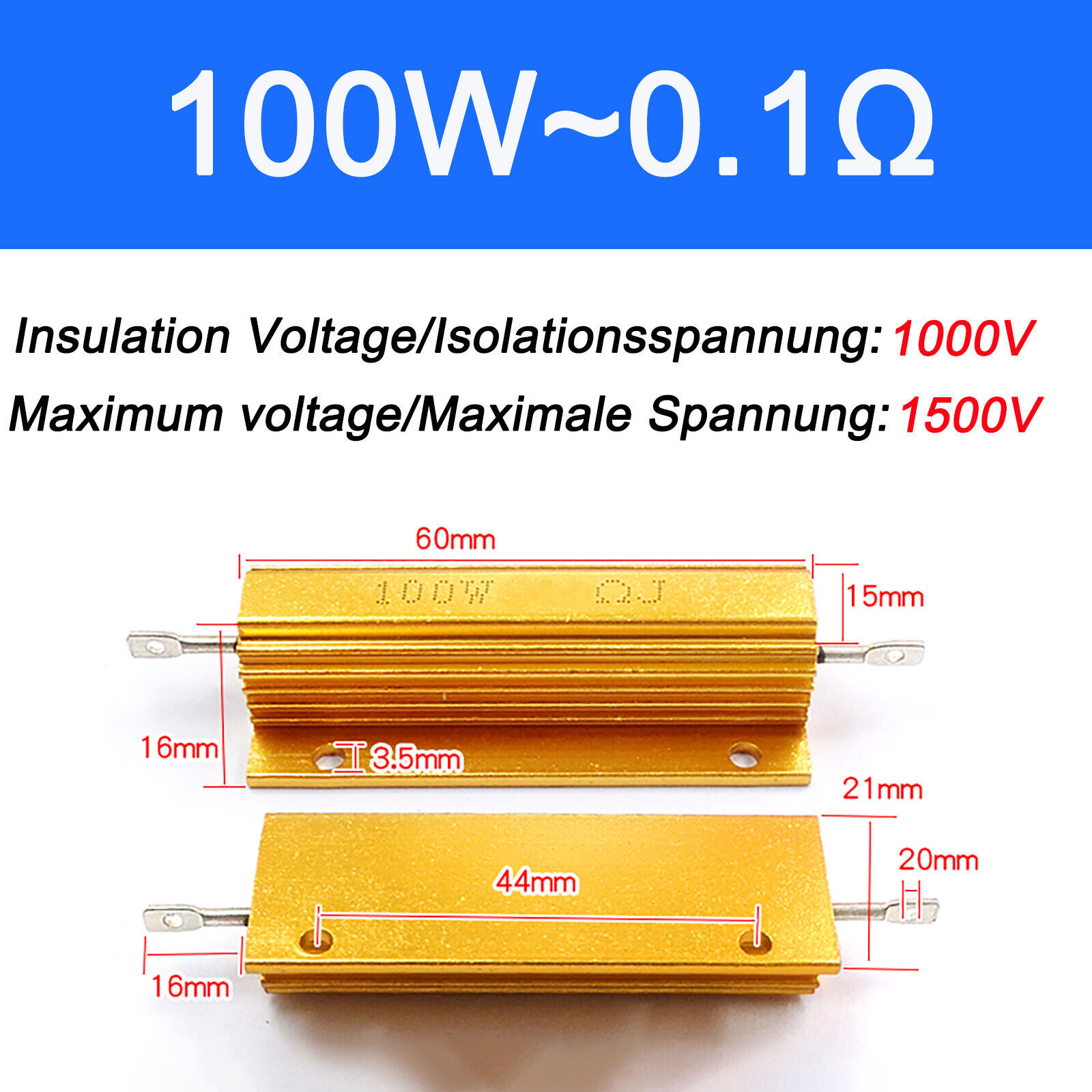 RX24 5/10/25/50/100/200/300/500W Power Golden Aluminium Wire wound Resistors