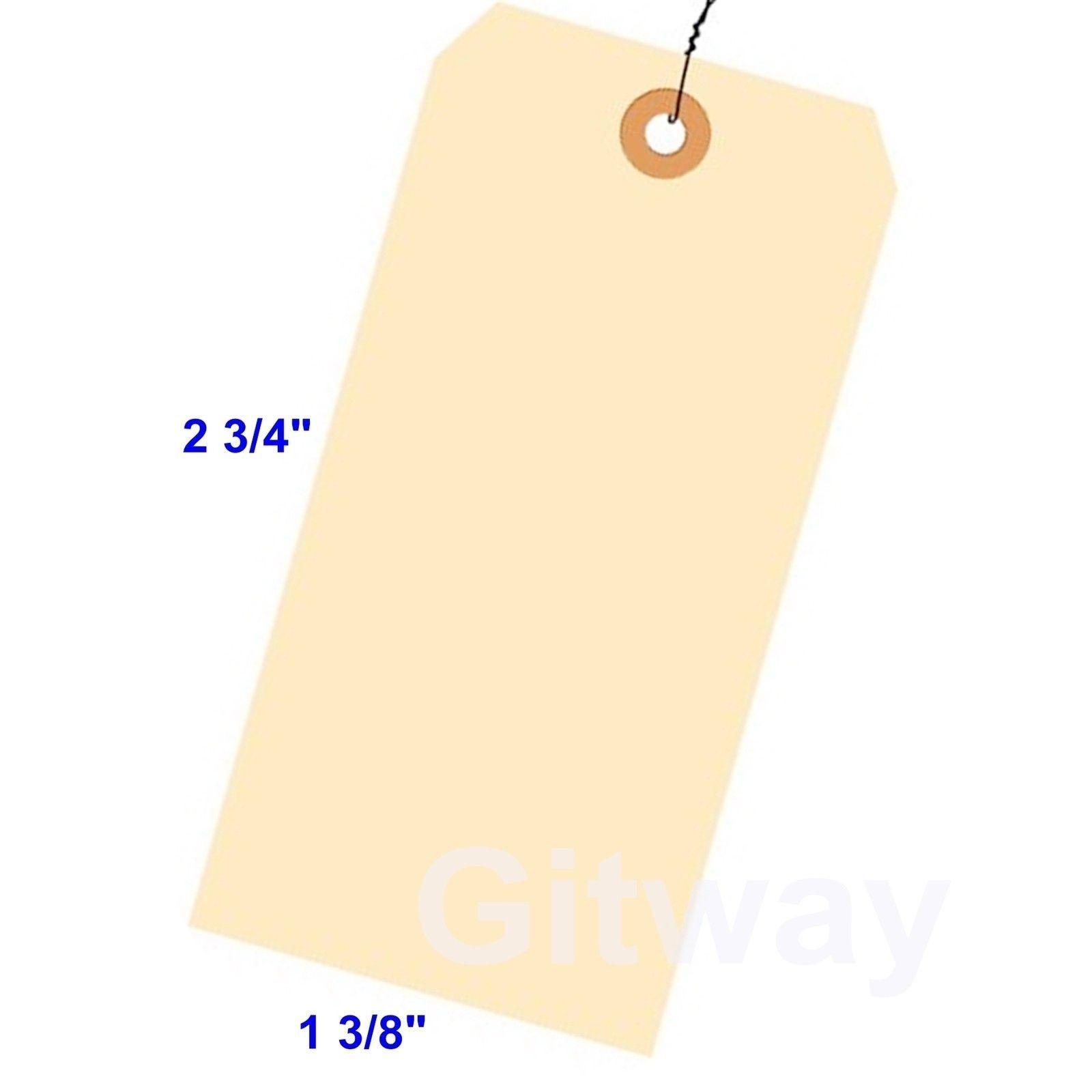 1000- 2 3/4″ x 1 3/8″ Size 1 Manila Inventory Shipping Hang Tags with Wire 13 Pt