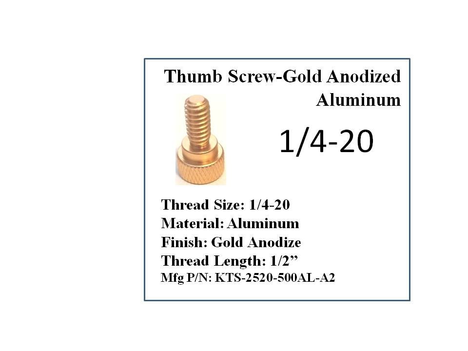 1/4-20 x 1/2″ Knurled Thumb Screw 50 Pieces Aluminum Gold Anodized Finish