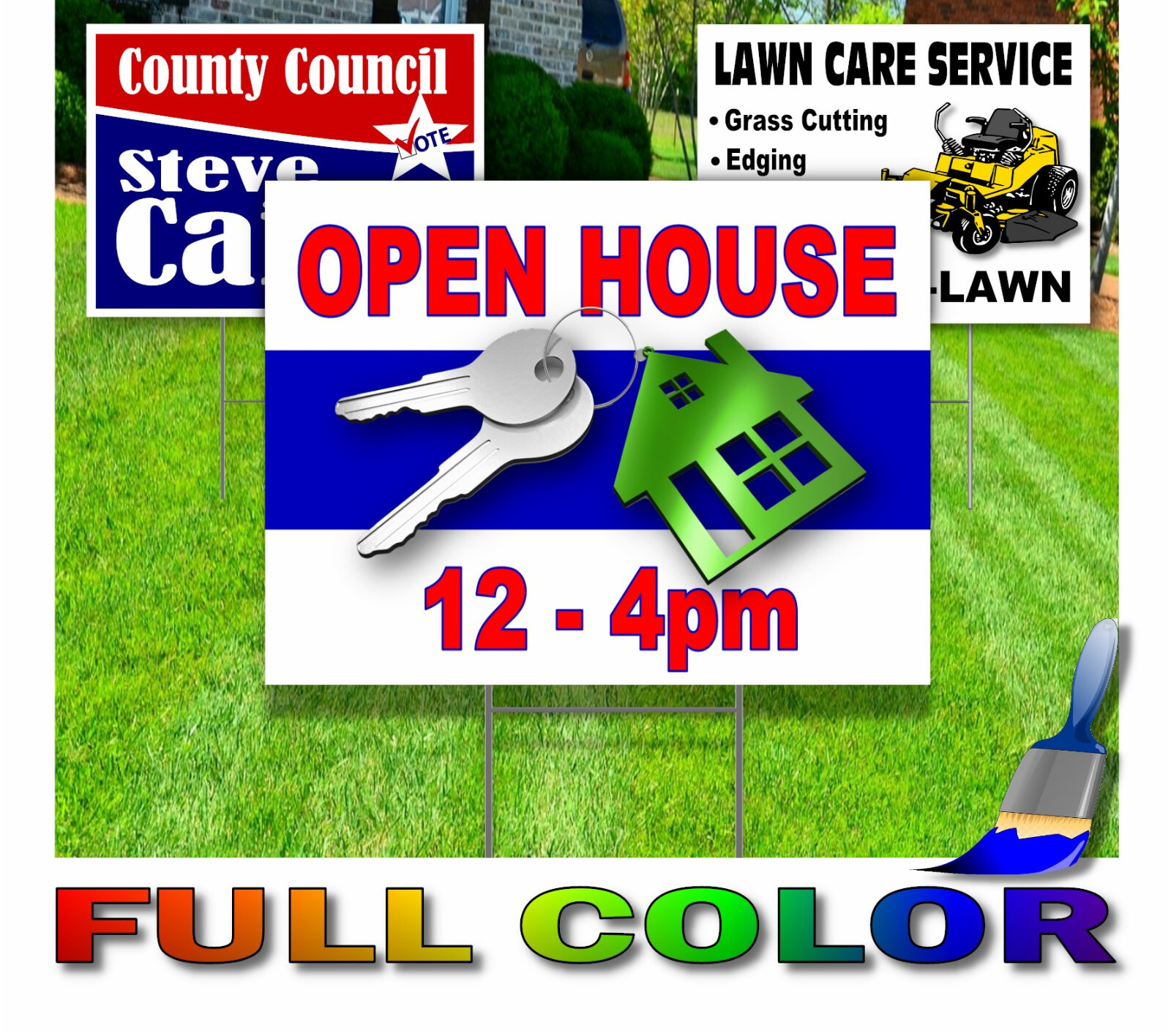 10 Pack – Custom Yard Signs-18×24-Full Color Design-Double Sided-Stakes Optional