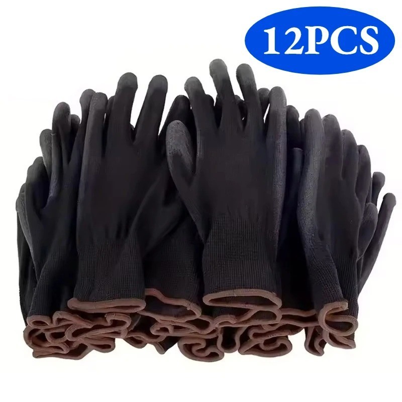 WOLF Ultra-Thin Black Work Gloves Polyurethane Palm Coated Nylon Shell 12 PCS US