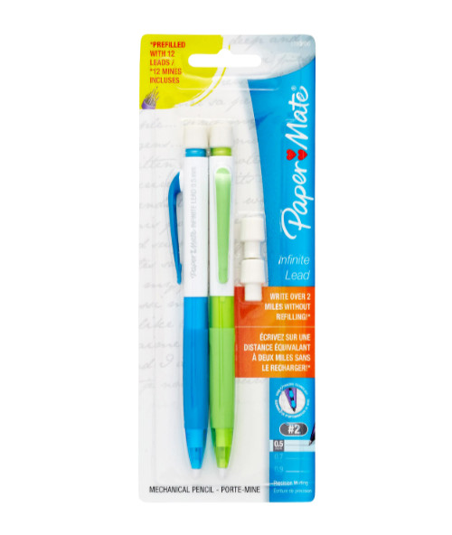 NEW Paper Mate Infinite Lead 0.5 mm Mechanical Pencils 2 Pack (Blue + Green)