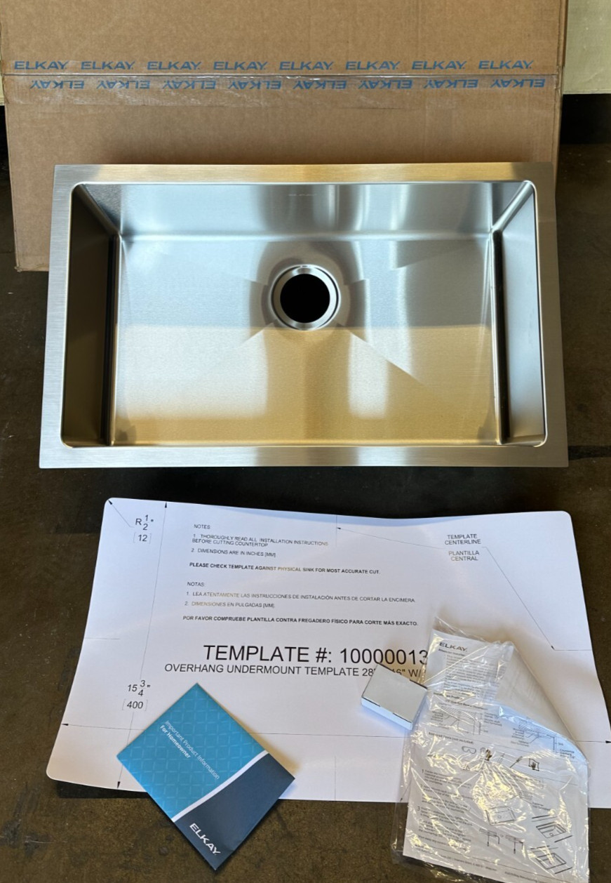 Elkay EFRU2816T – Crosstown 31″ x 18″ x 8″ 1-Bowl U/M 16-Gauge SS Kitchen Sink