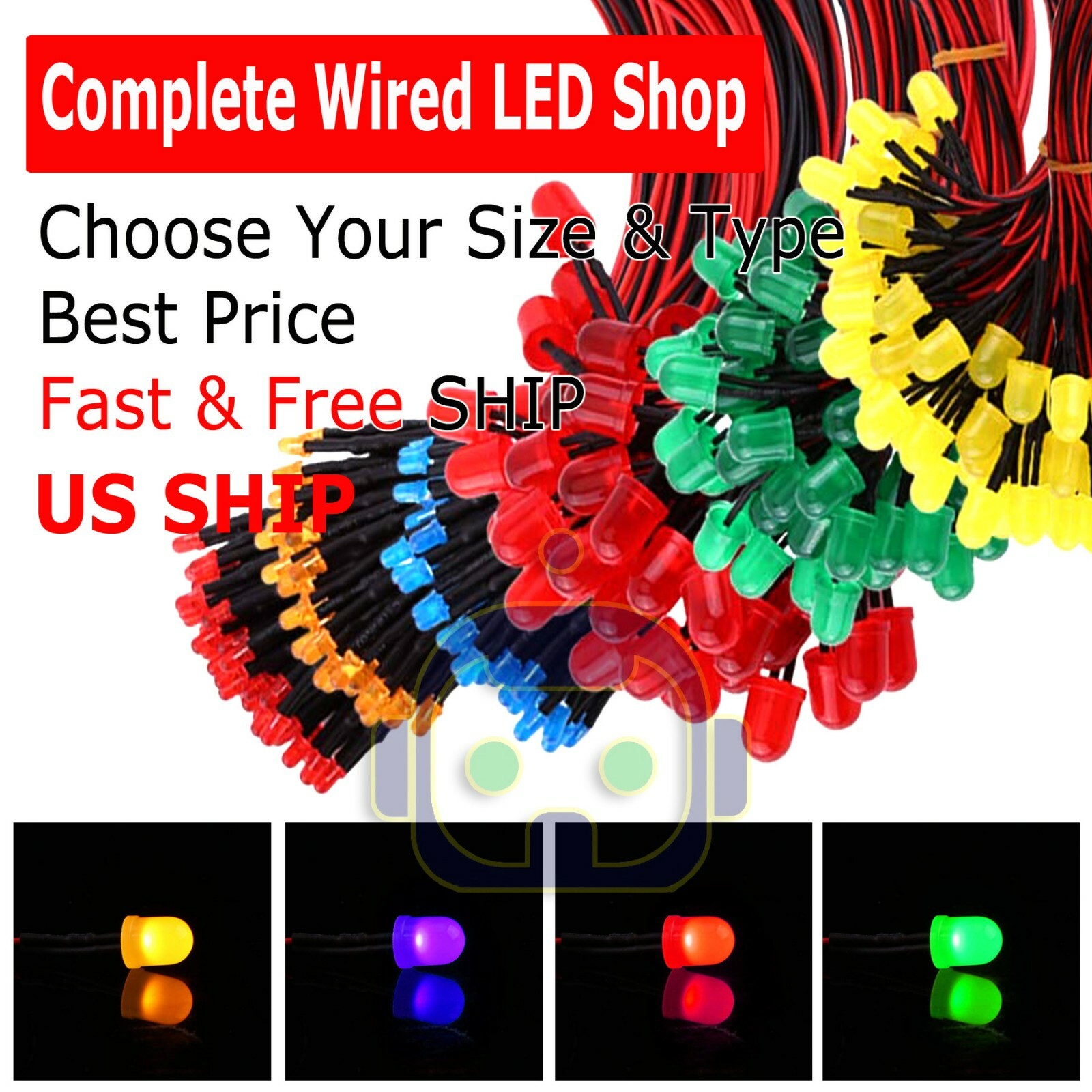 1.8mm 3mm 5mm 10 Pre Wired LED Cabled DC9-12V Diffused Lights Emitting Diodes