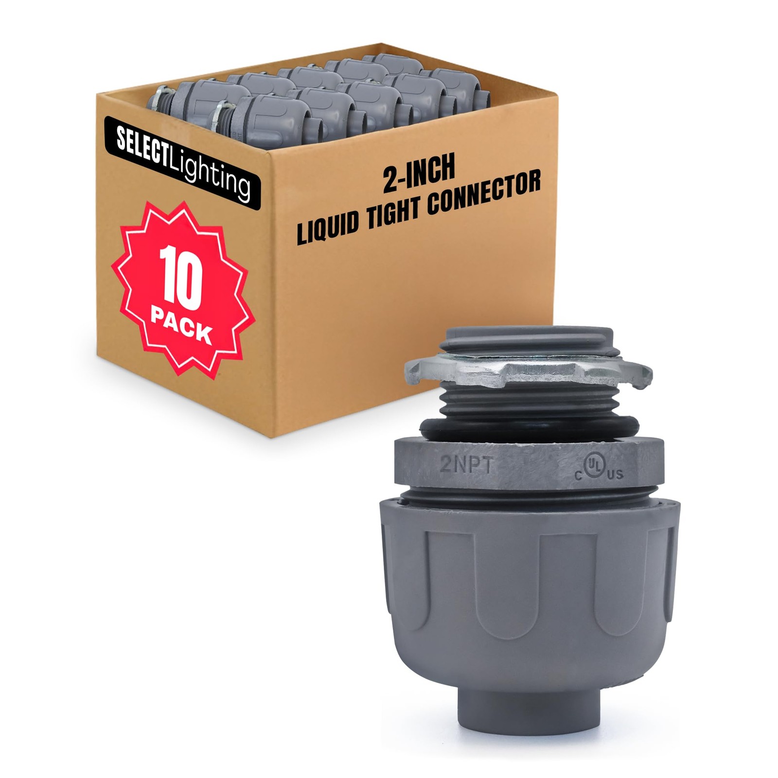 SELECT 10 Pack Lighting PVC Liquid Tight Connector, 2“ Straight Flexible Conduit