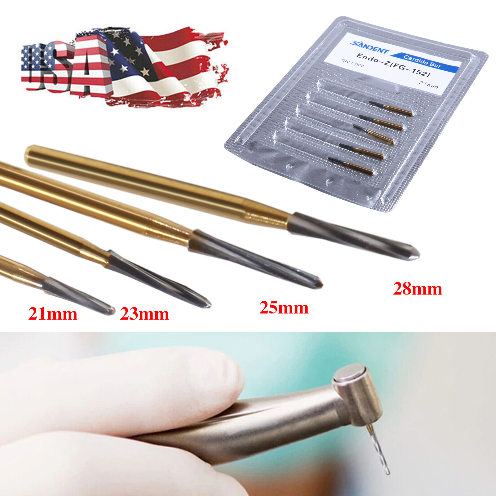 5-100 pcs Dental Carbide Bur Endo-Z Tungsten Steel Drills FG 21mm/23mm/25mm/28mm
