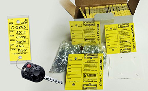 Donkey Key Tags, Laminated Self-Protecting 250 Tags Per Box with Metal Rings