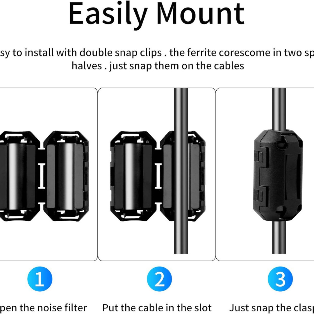 20 Pack Ferrite Chokes Bead Ring Core RFI EMI Noise Suppressor Filter Cable Clip