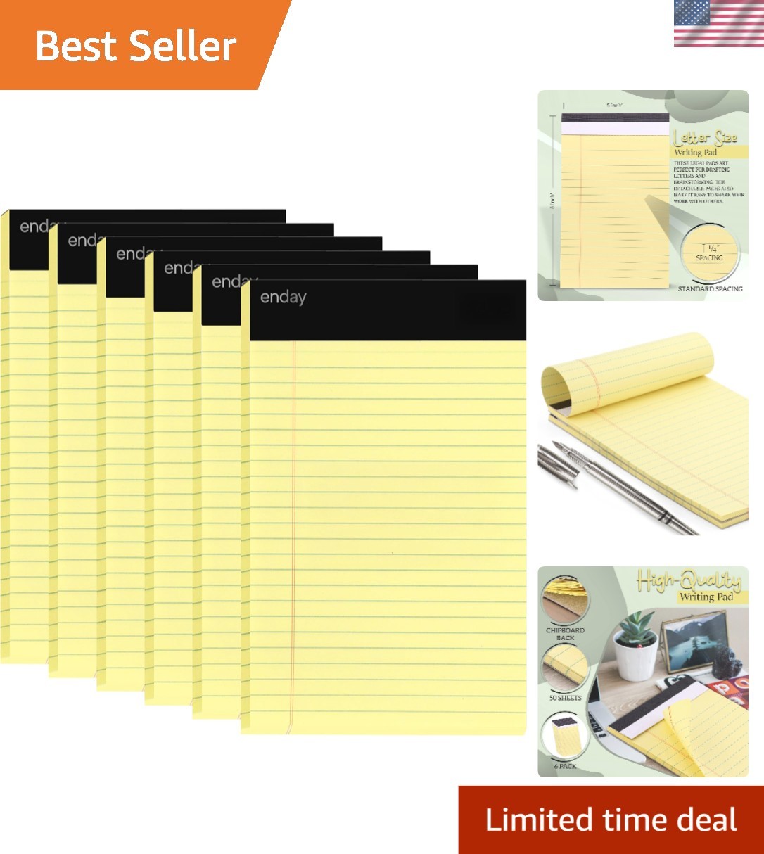 Pack of 6 Canary Yellow Legal Ruled Notepads 5×8 – Perforated for Easy Notes