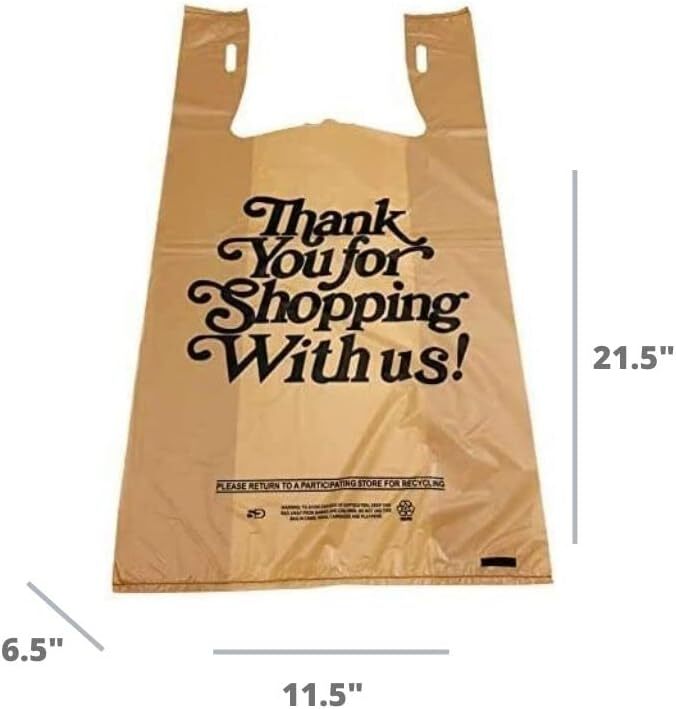 Heavy Duty Beige T Shirt Bags 21 x 6.5 x 11.5 0.71 Mil Grocery Bags