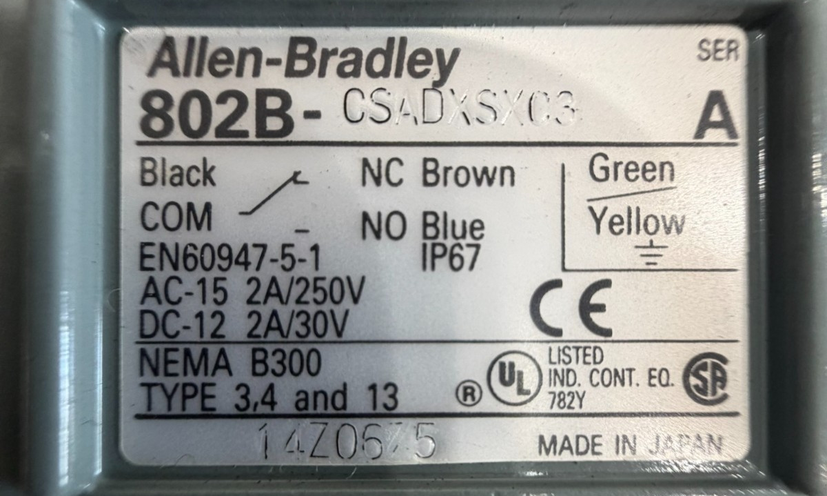 ALLEN BRADLEY 802B-CSADXSXC3 LIMIT SWITCH SER. A 802BCSADXSXC3 NEW, SURPLUS