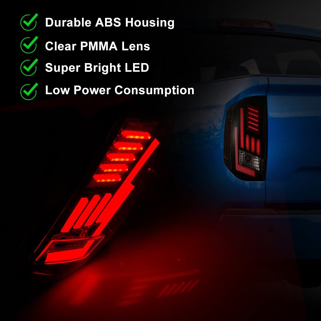 LED Tail Lights 2014-2021 Toyota Tundra Amber Sequential DRL Brake Pair Red Lens