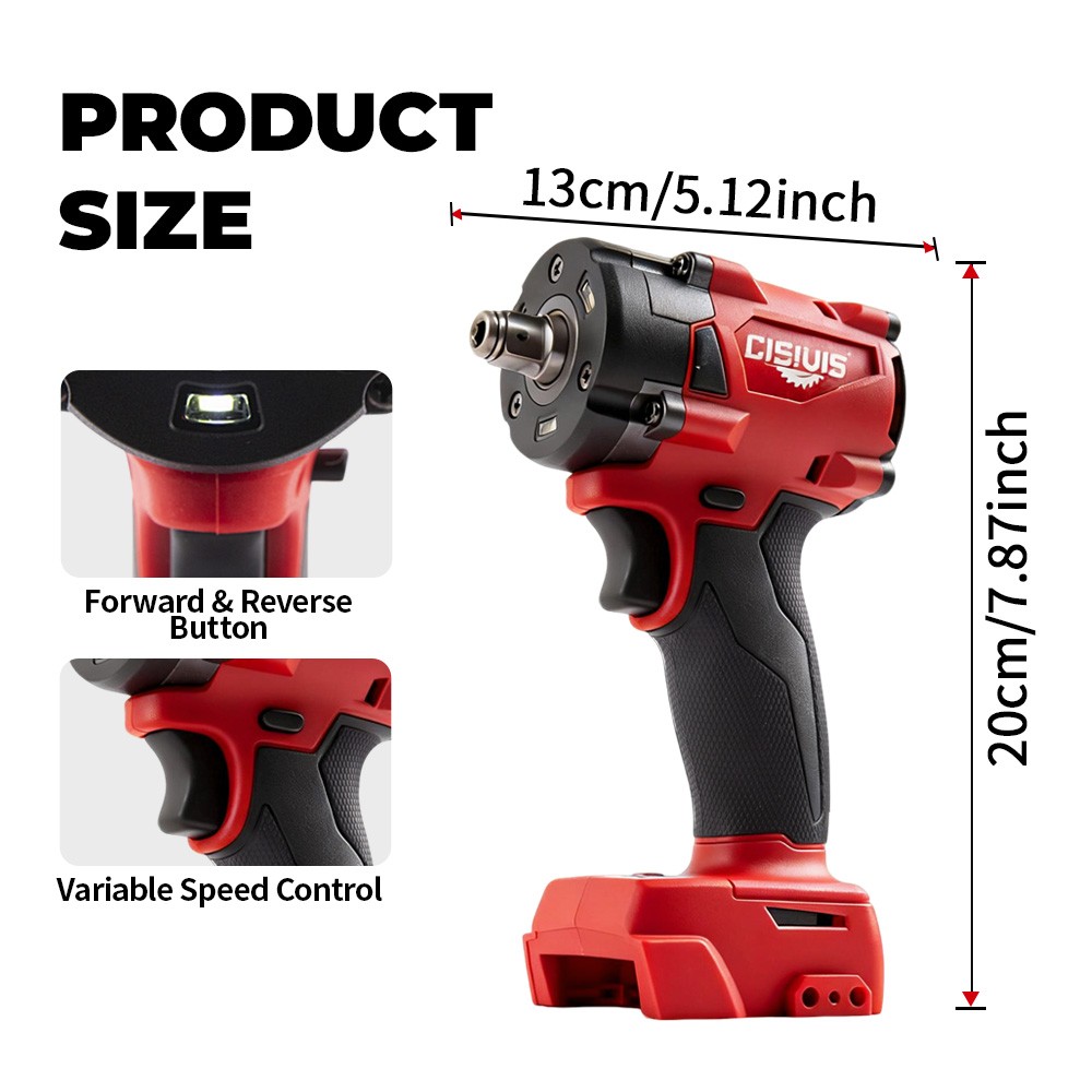 CISIVIS 3/8″ High-Torque Impact Wrench-Bare Tool For Milwaukee M18 Battery