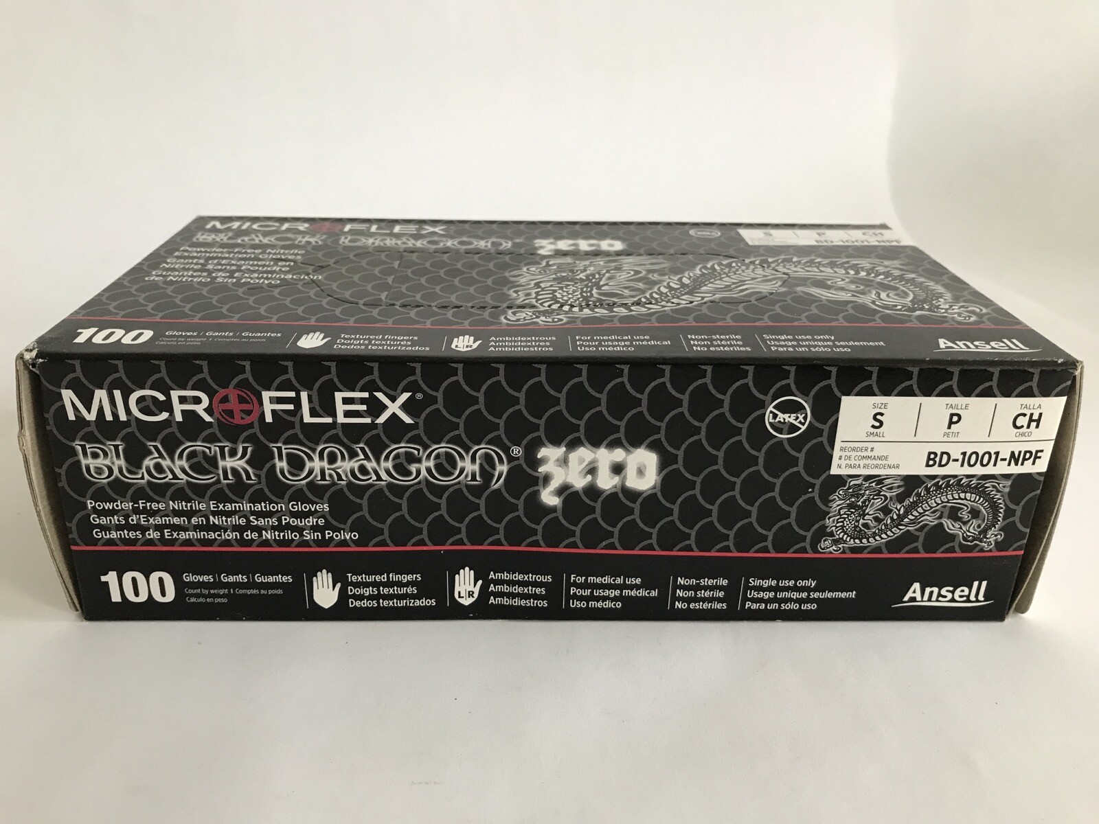 (100/Pk) ANSELL Microflex Disposable Nitrile Exam Gloves – Small – Black Dragon