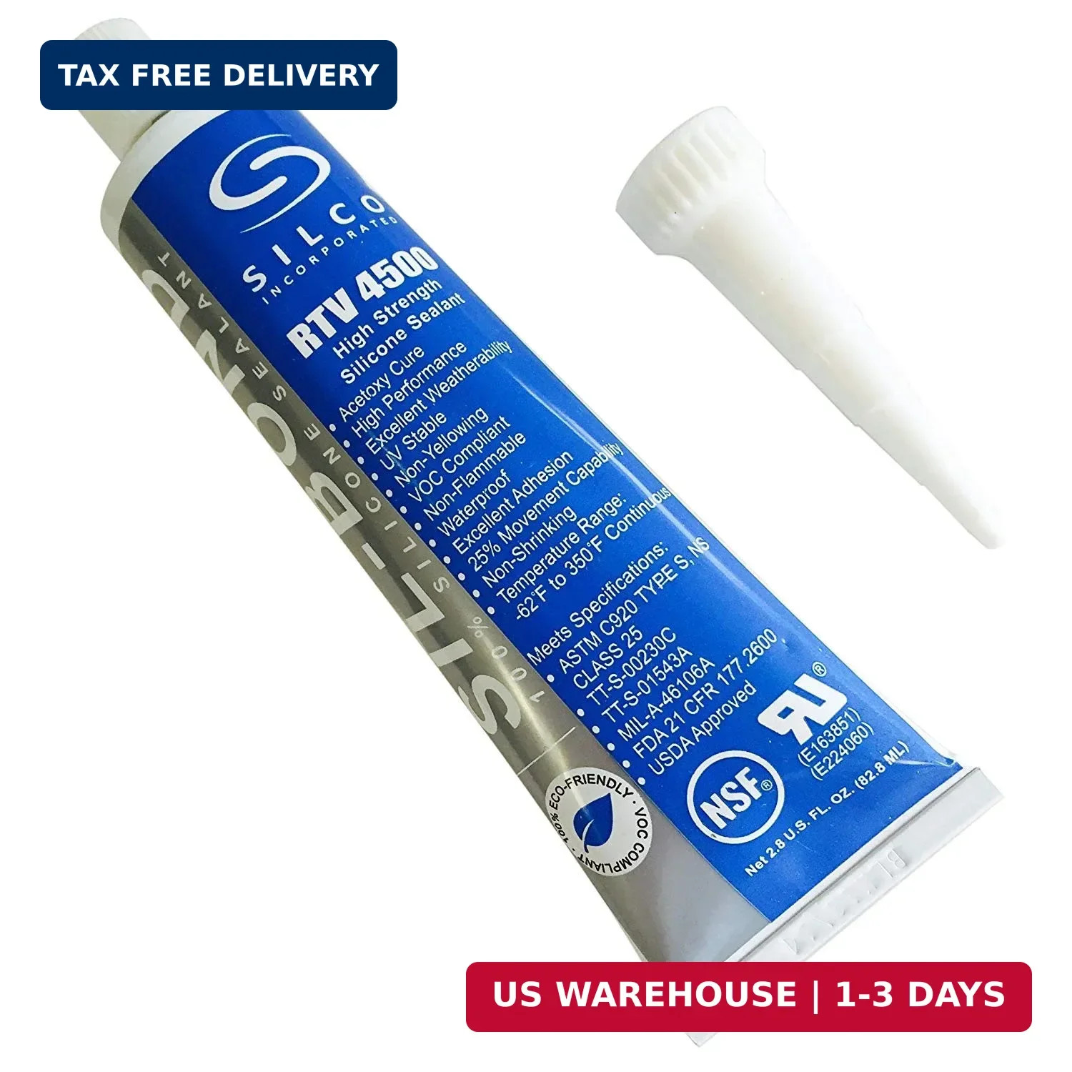 Silicone RTV 4500 Food Contact Safe High Strength Silicone Sealant, Clear (2.8 F