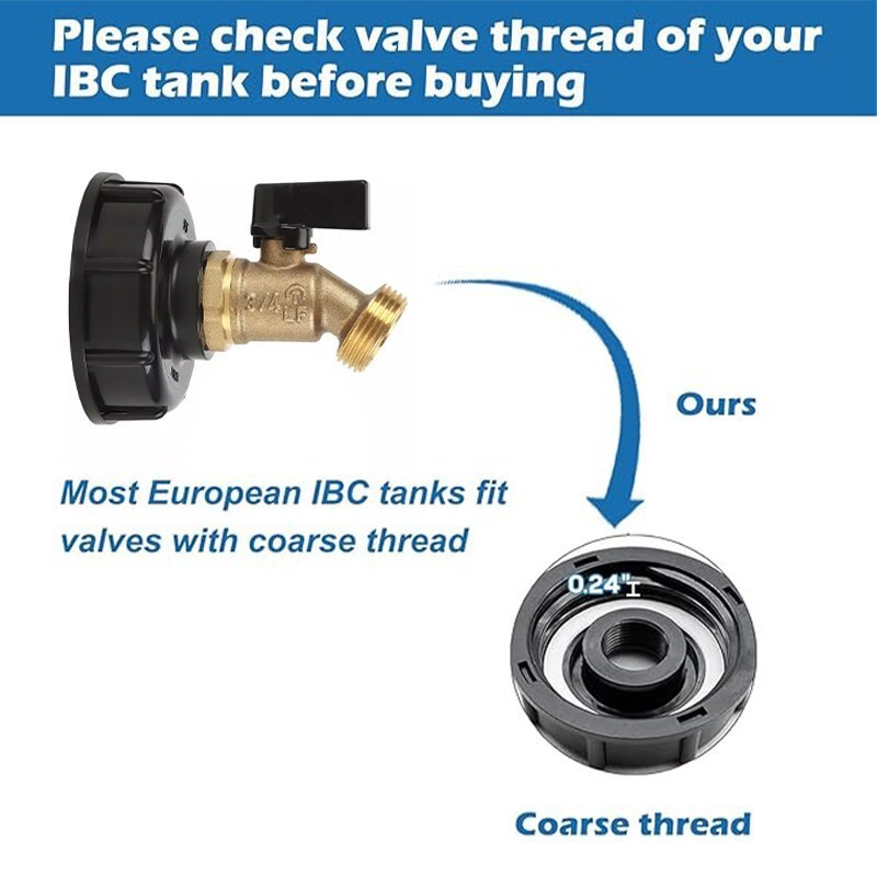 IBC to Garden Hose Adapter 2 inch S60x6 to 3/4 GHT Heavy Duty Brass Quick Valve