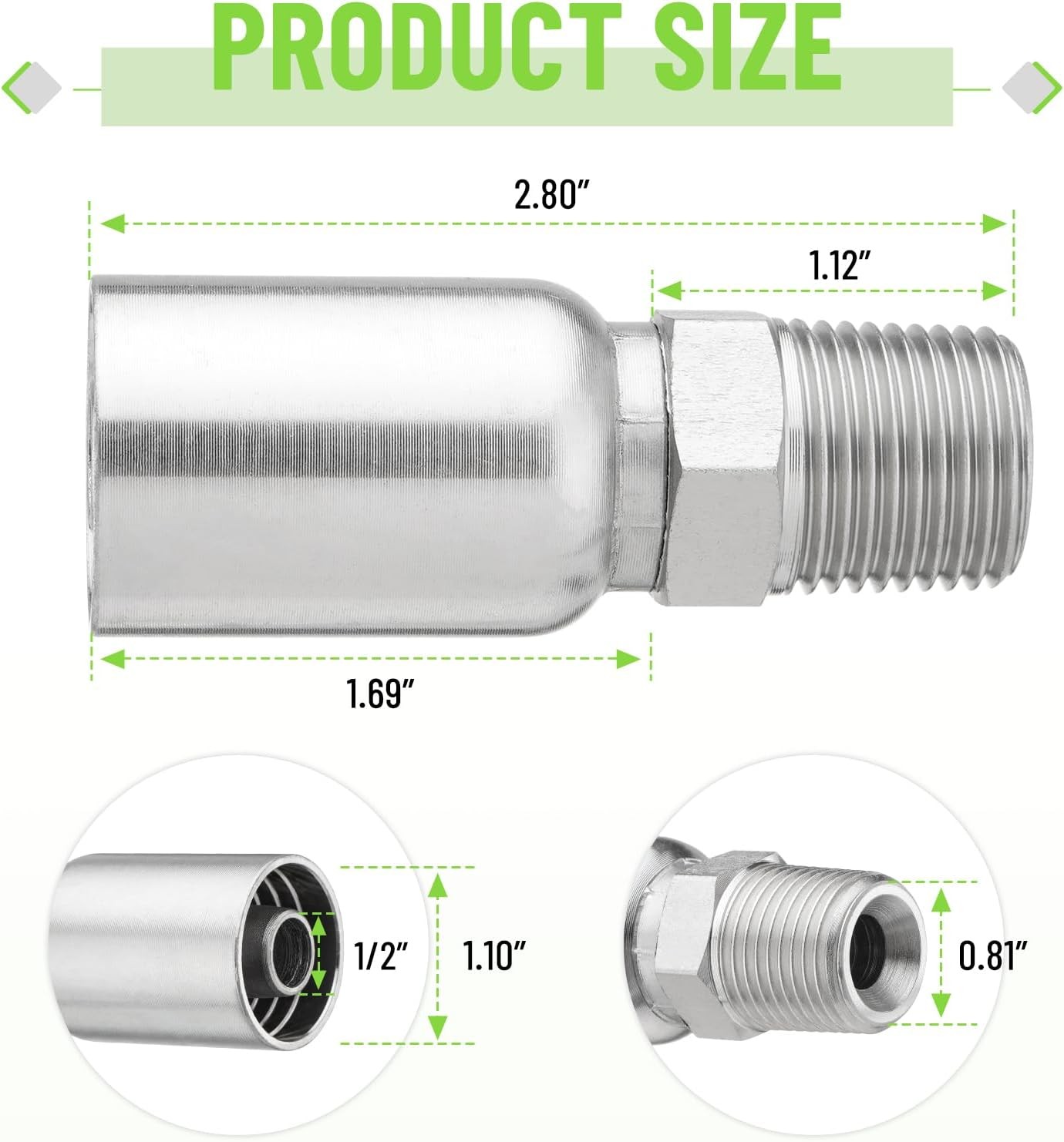 Racewill 12 Pack 1/2″ Hydraulic Hose Fittings, 1/2″ I.D. Hose x 1/2″ NPTF Male