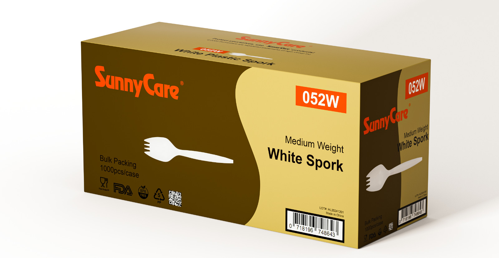 Sunnycare PP Plastic Medium Weight Spork – White – 1,000 ct, 052W