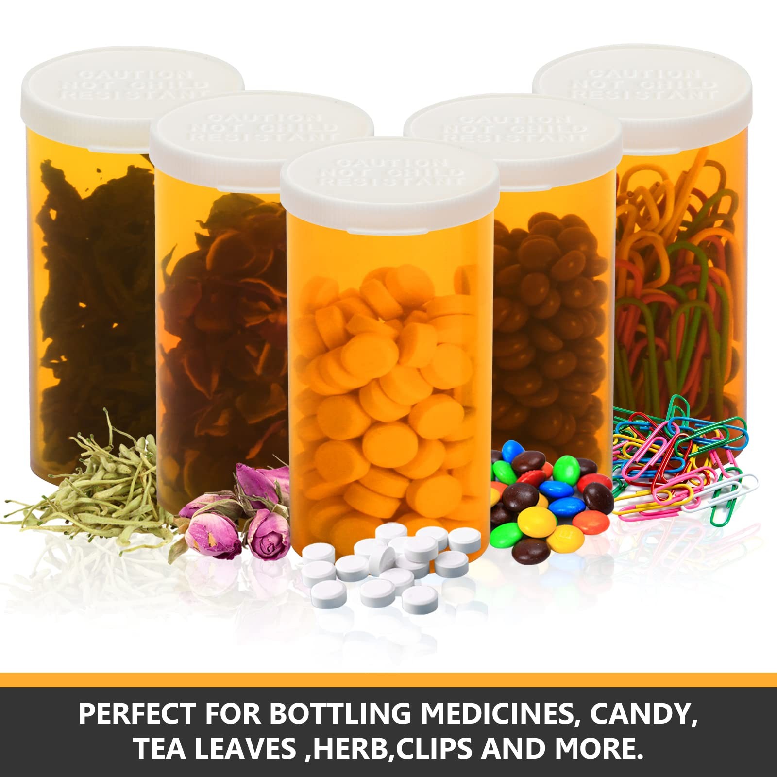 12-Pack Empty Plastic Pill Bottles 40 Dram Easy Open Caps Prescription Medicatio