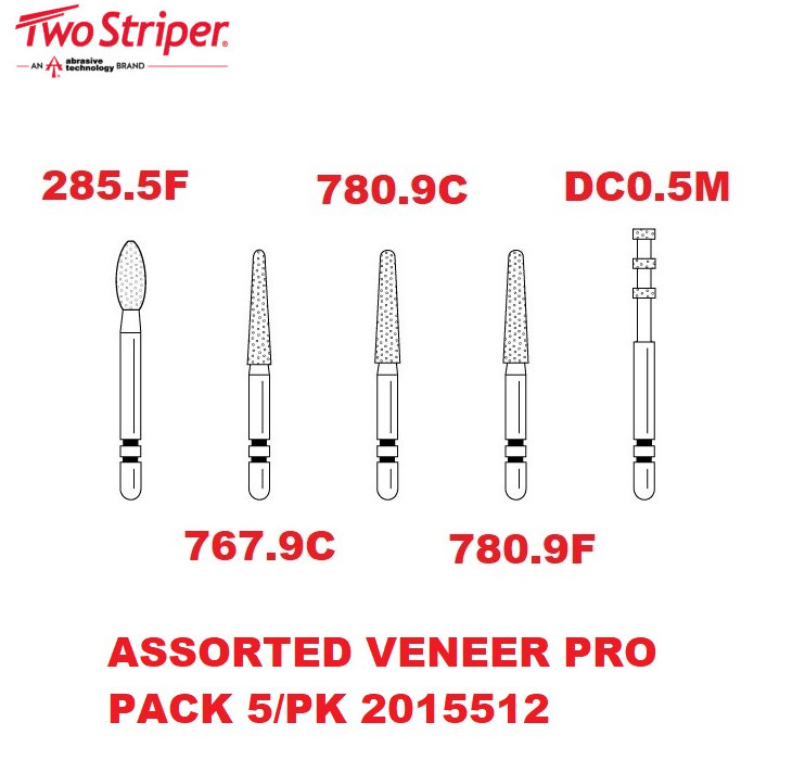 Premier Dental Two Striper® Diamond Burs Assorted Veneer ProPack 5/pk USA