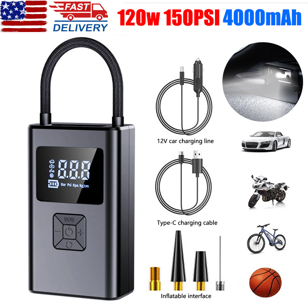 150 PSI Air Compressor Tire Inflator Fits Car Moto Bike Ball Air Pump Cordless