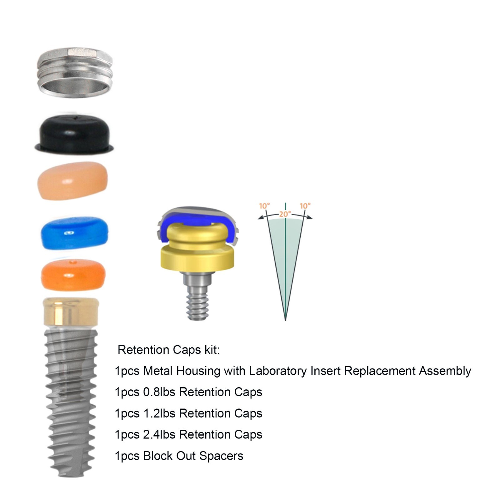 US Locator Extended Standard Range Inserts Retention cap For zest overdenture