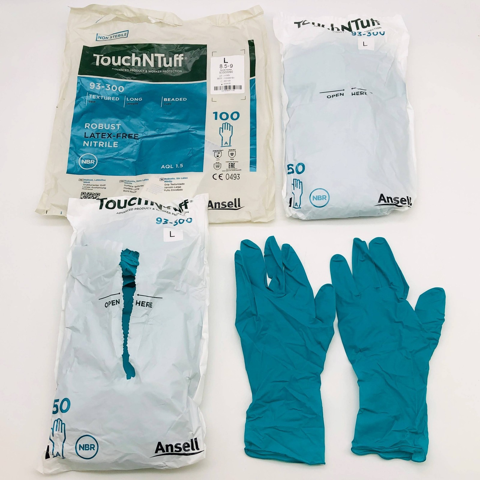 Ansell 93300 Disposable Gloves Sz Large 8 TouchNtuff TOUCHNTUFF Nitrile 100pk